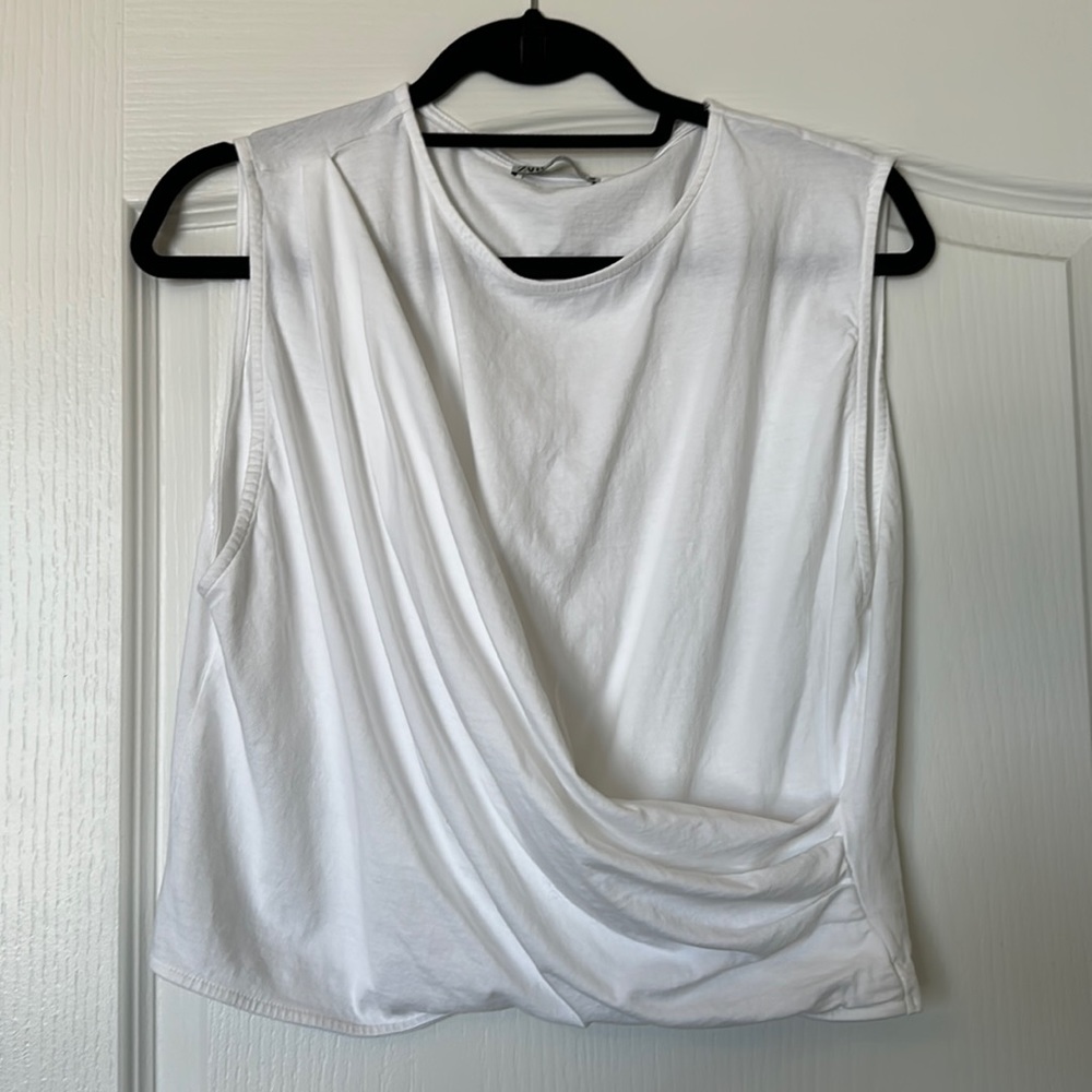 Semi cropped white Zara top.